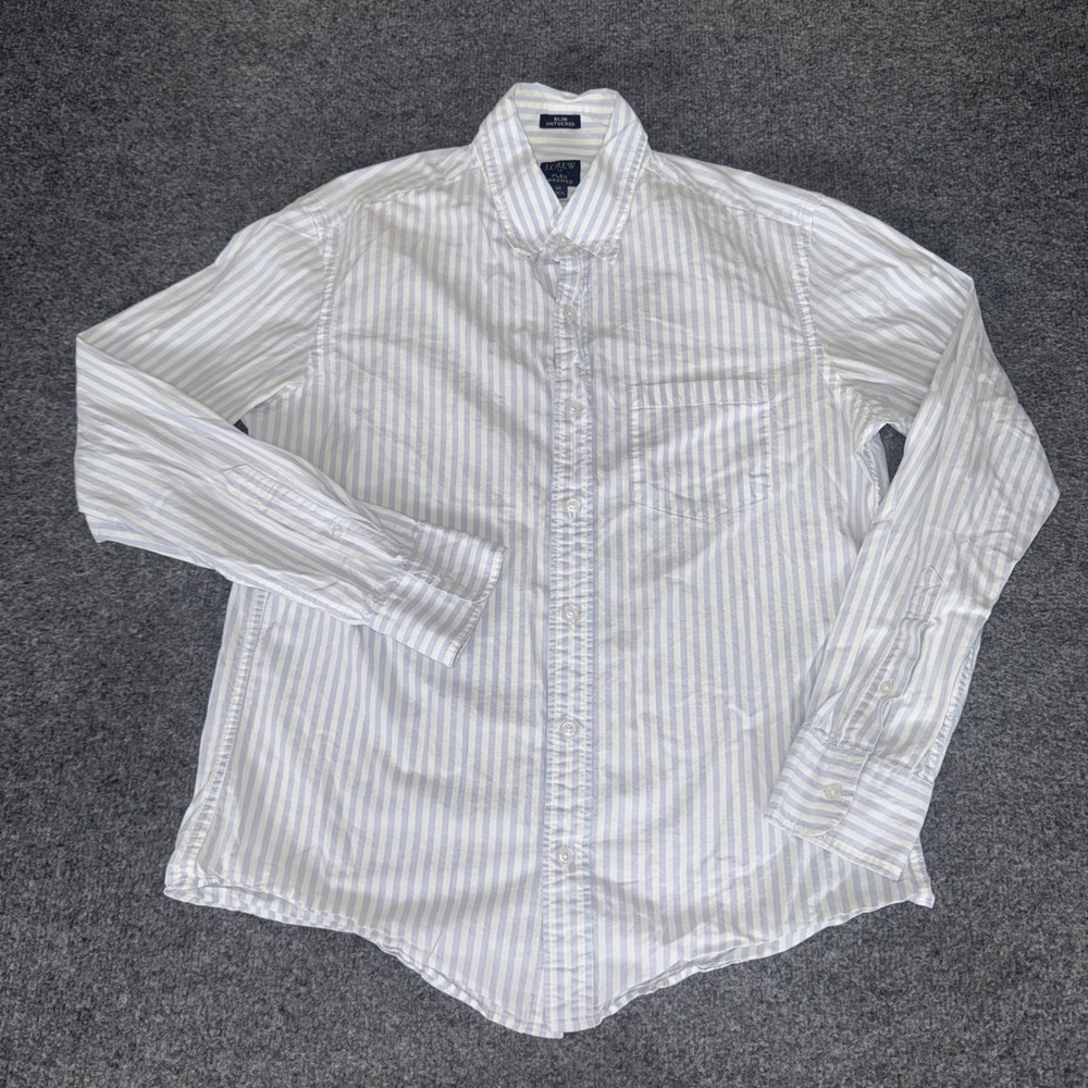 J.Crew Slim Untucked Flex Washed Shirt Mens Medium Blue White Striped Button Up